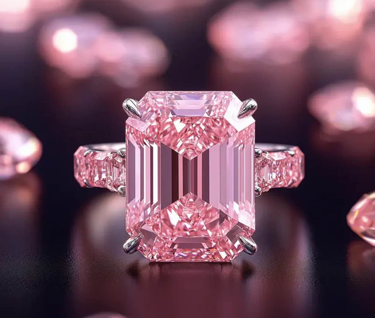 Stunning 925 silver plated emerald-cut pink diamond ring size 7