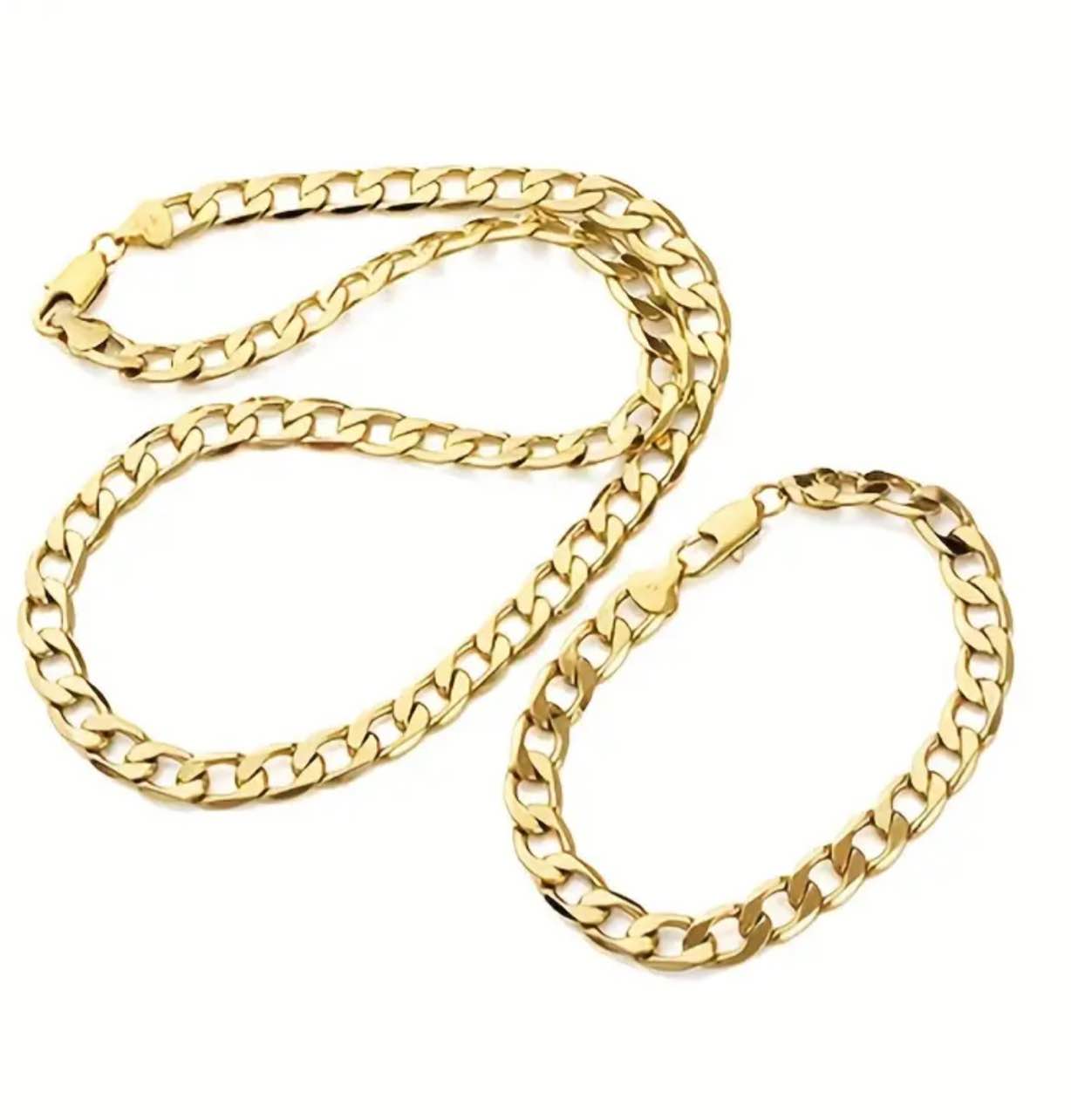 18K Gold Plated Cuban link chain and matching bracelet set 