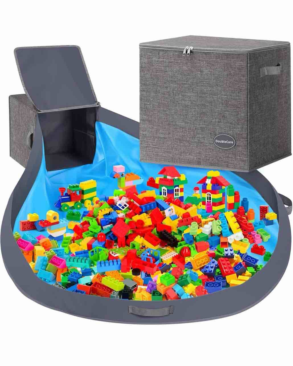 2-in-1 Toy Storage Organizer & Removable Play Mat 56"x 56”, Stackable Building Block Toys Organizers and Storage Bins