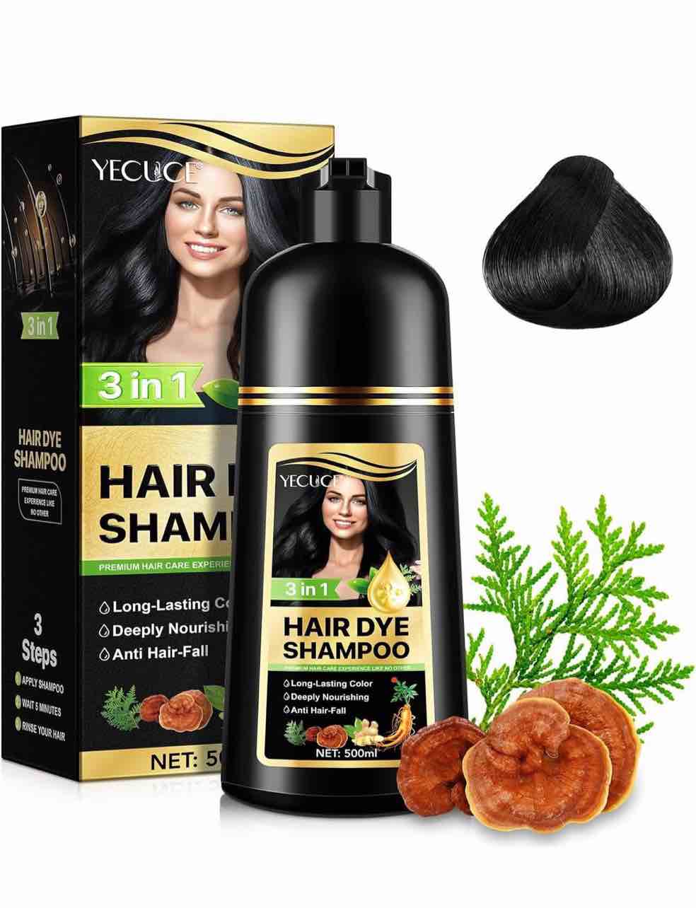 black hair dye shampoo, 3 in1 hair color shampoo for gray hair, coverage