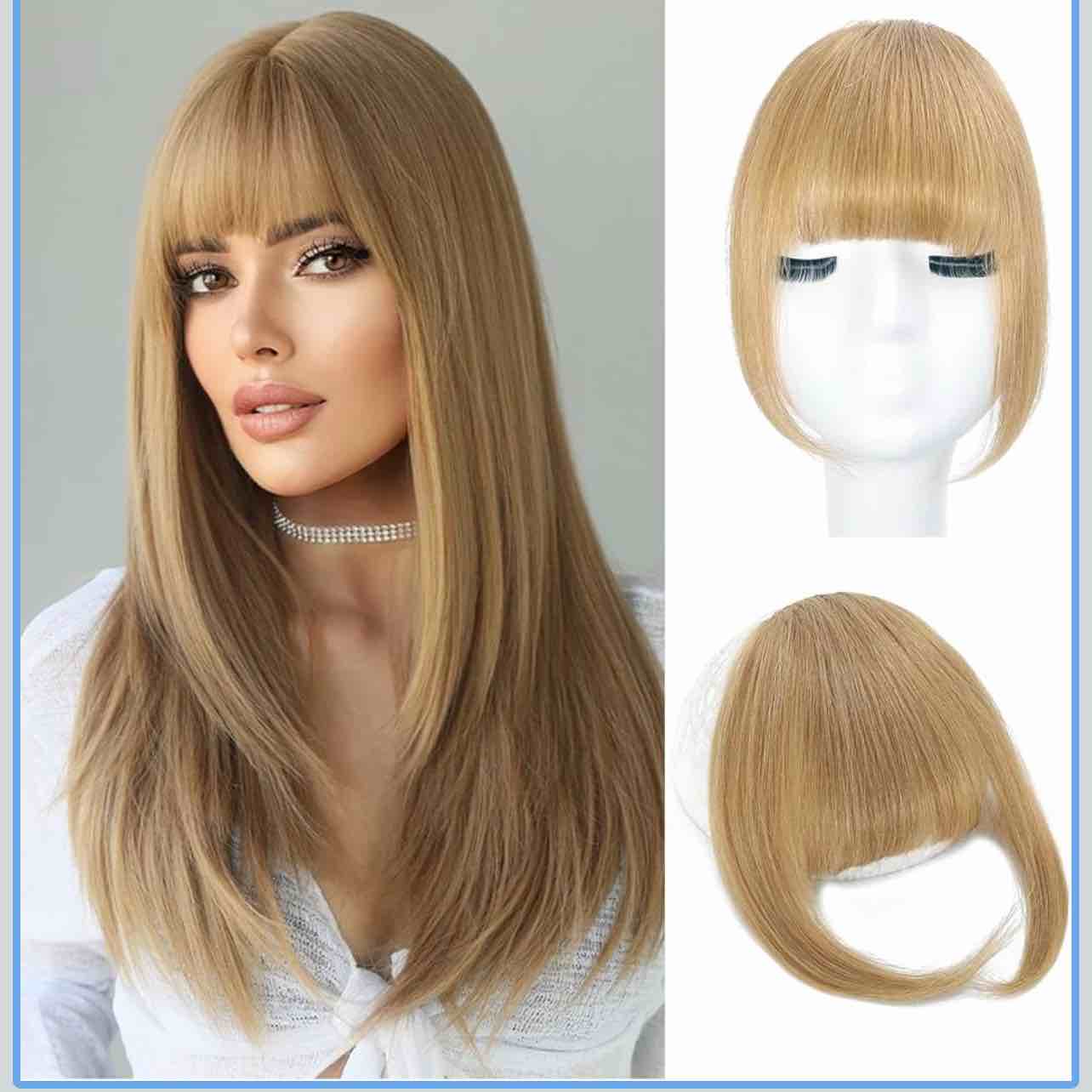 bangs hair clip in bangs 100% real human hair extensions fake french bangs fringe with temples curtain flat neat front thick hairpieces for women kids daily wear blonde