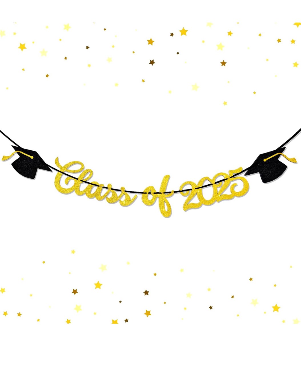 Class of 2025 Graduation Decorations - Pre-Assembled Graduation Banner Garland, Black and Gold Congrats Grad Party Decor for Home, School, College Celebrations