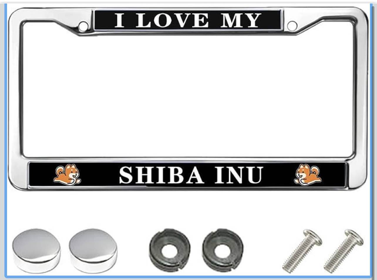 I Love My Shiba Inu License Plate Frame Custom Shiba Inu Spoiled Weather-Proof License Plate Frame with Screws Caps