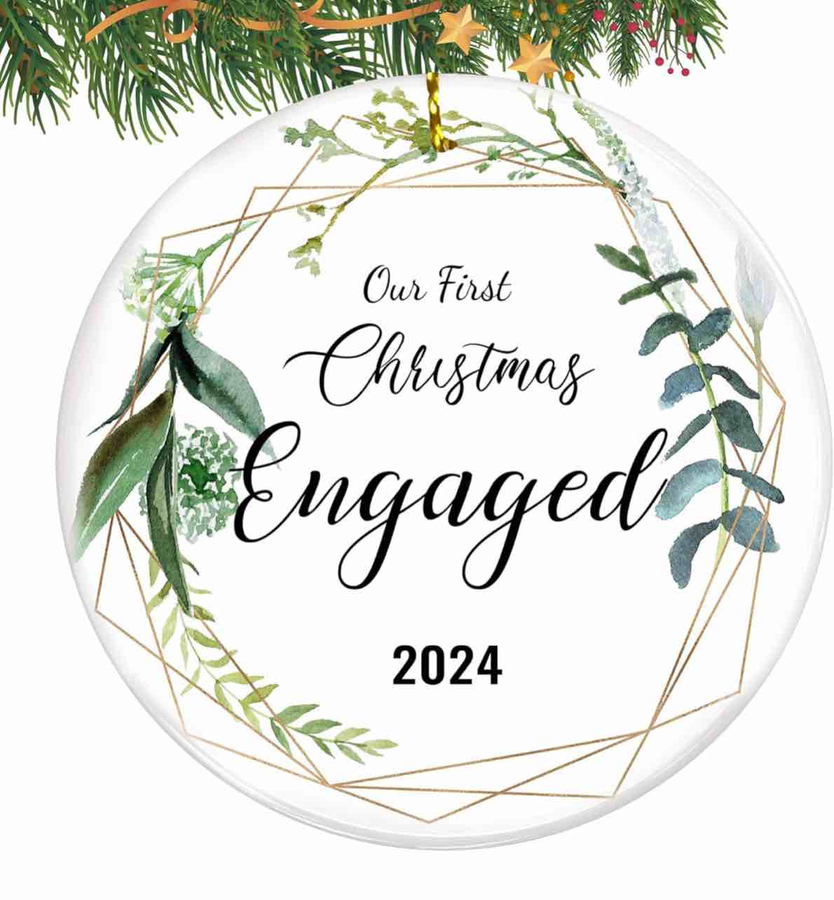 Engagement Gifts for Couples, Our First Christmas Engaged 2024, Wedding Ornaments for Bride, Newlywed, Bridal Shower Gift, Engaged Christmas Tree Ornament