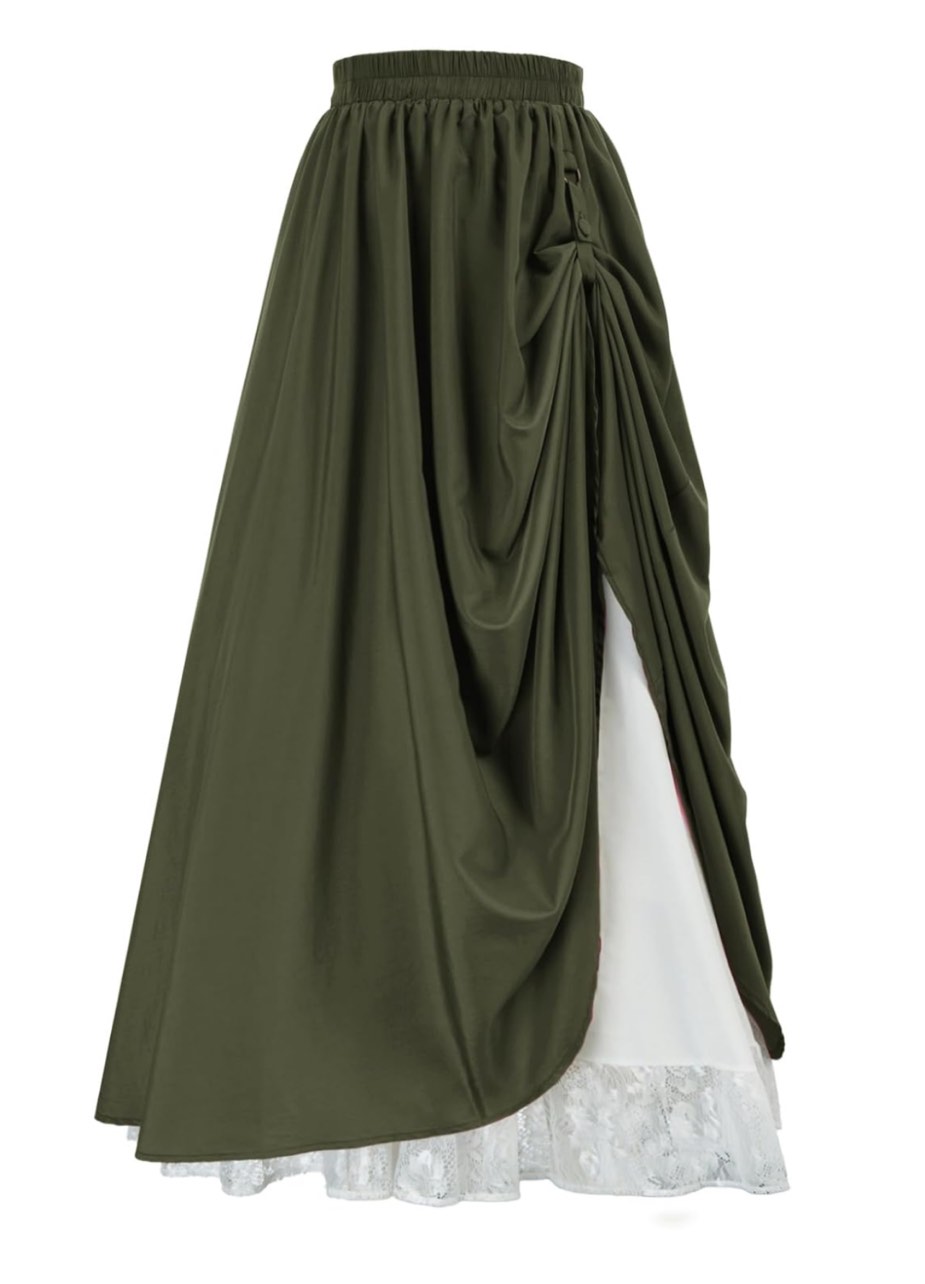Scarlet Darkness Women Renaissance Long Maxi Skirt Double Layered Ruffled Irregular Chiffon Skirts