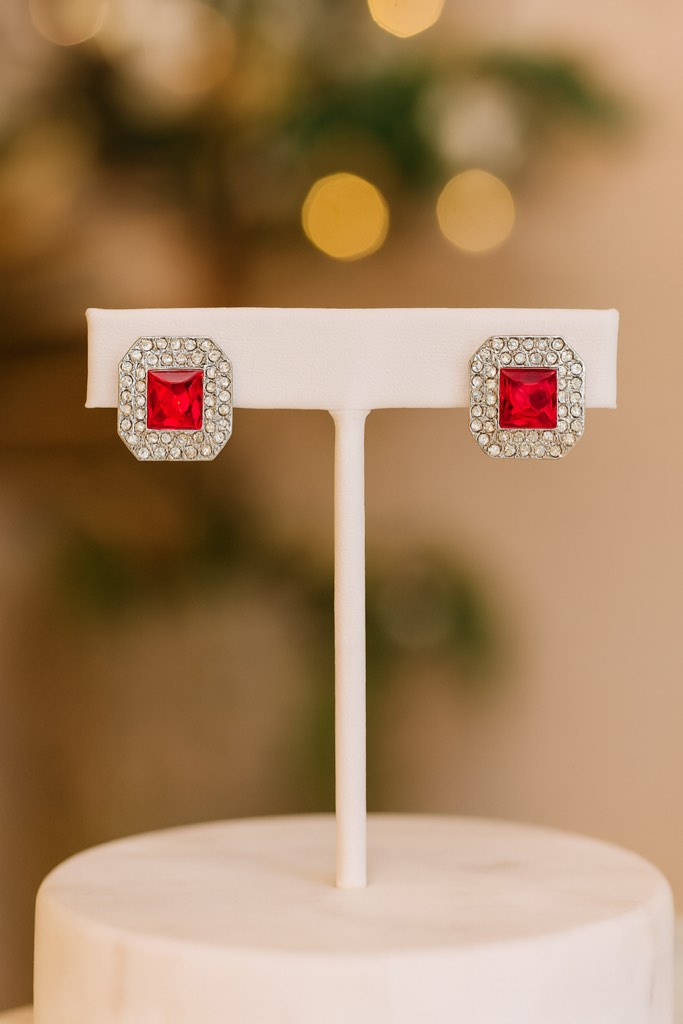 Elegant 925 Silver Plated Red Stud Earrings