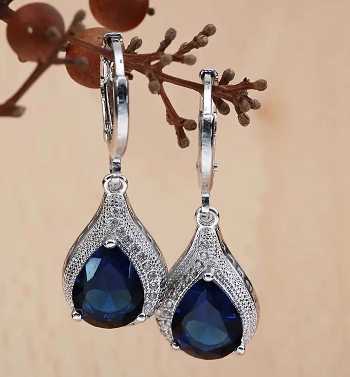 Beautiful 925 Silver Plated Blue Sapphire Earrings