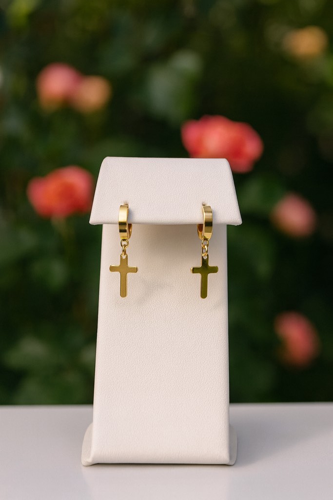 Gorgeous 925 SilverPlated 18K Gold Plated Cross Earrings 