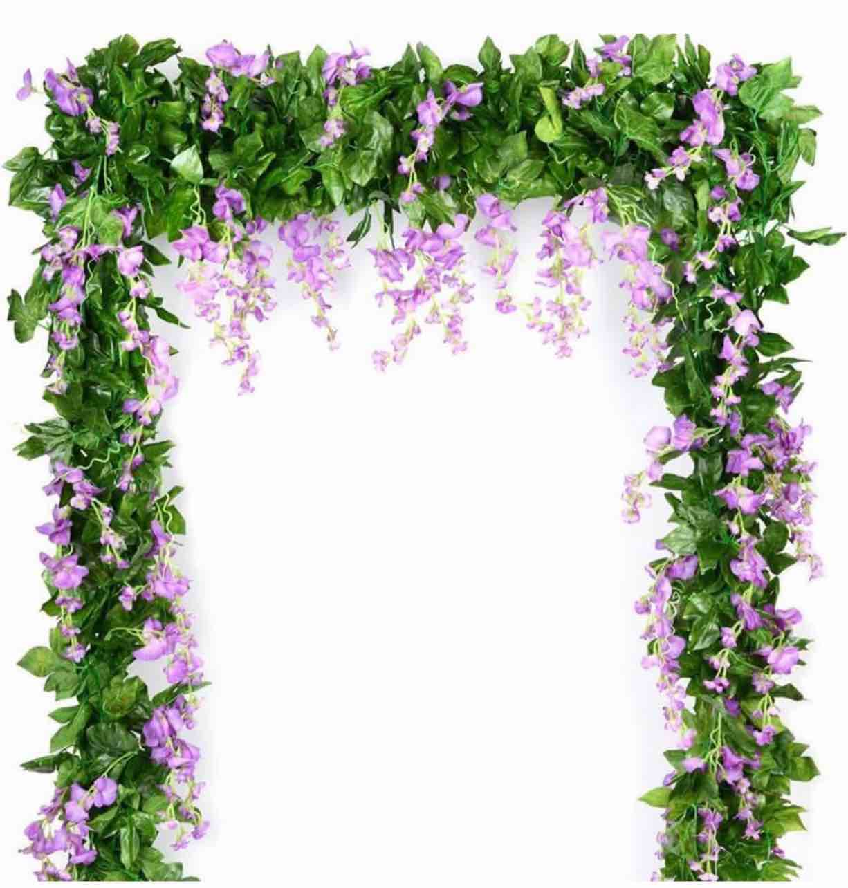 5pack Wisteria Garland Artificial Flower Garland Fake Wisteria Vines for Wedding Floral Decor-Total 36 Ft (Light Purple)