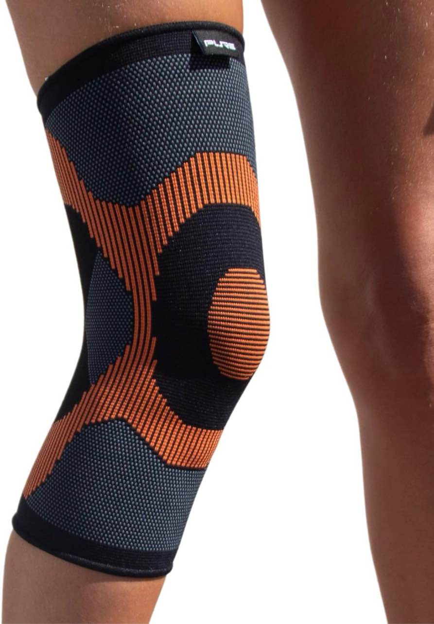 Pure Athlete Knee Compression Sleeve Support Stabilizer - Knee Pain Relief for Men Women (Large, Black-Grey-Orange)