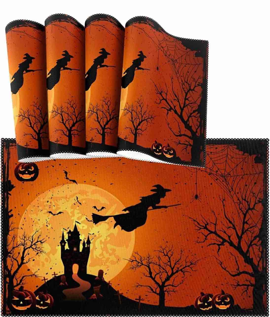 Halloween Night Witch Black Castle Moon Placemat Set of 4