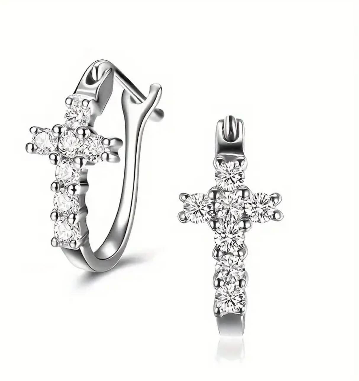 Beautiful 925 Silver Plated Sapphire Cross Earrings 
