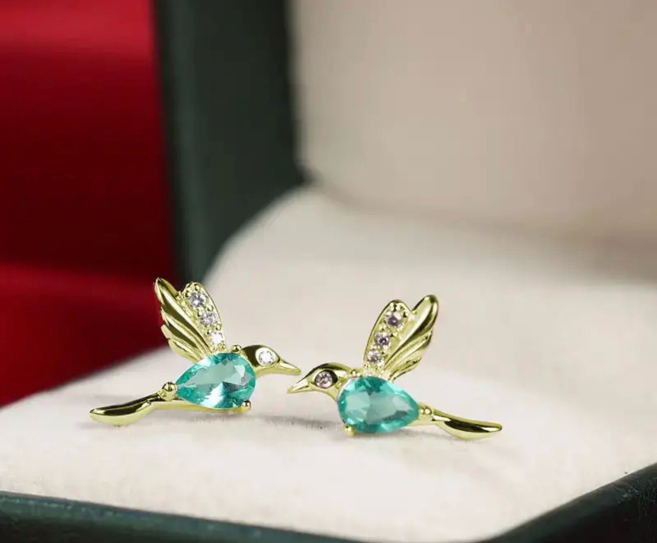 Beautiful 18K Gold Plated Bird Sapphire Earrings 