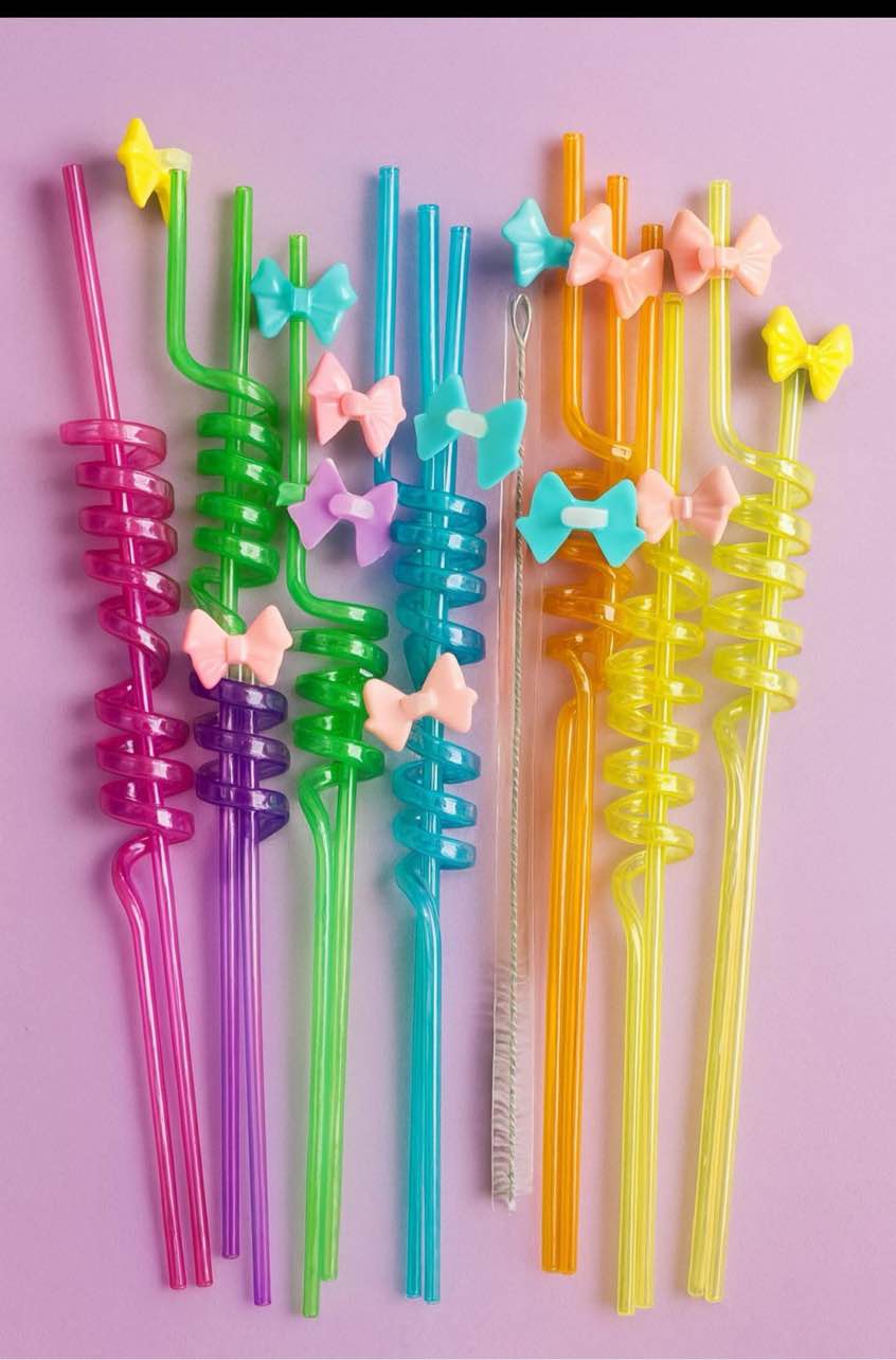 24 pack spiral straws with bows straw toppers