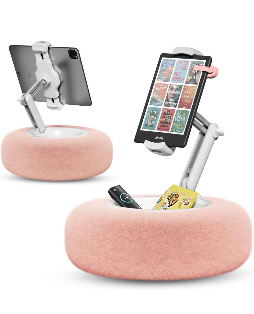 Tablet Pillow Stand for Reading, Adjustable Tablet Stand Phone Holder for Bed with Detachable Snack Bowl, Fits 4.7"-13" Kindle/Phones/Tablets, Watch Videos, Stream Media, Pink