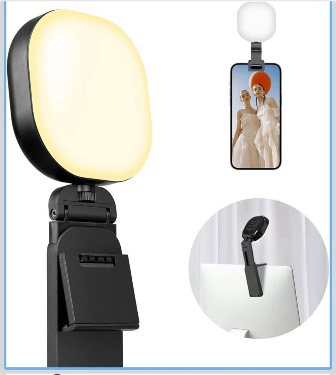 Selfie Light, 60 LED Video Conference Lighting, Adjusted 3 Light Modes, Rechargeble Clip-on Fill Light Compatible with Cell Phone,iPad,Laptop for Live Streaming, Selfie, Vlog, Zoom Calls