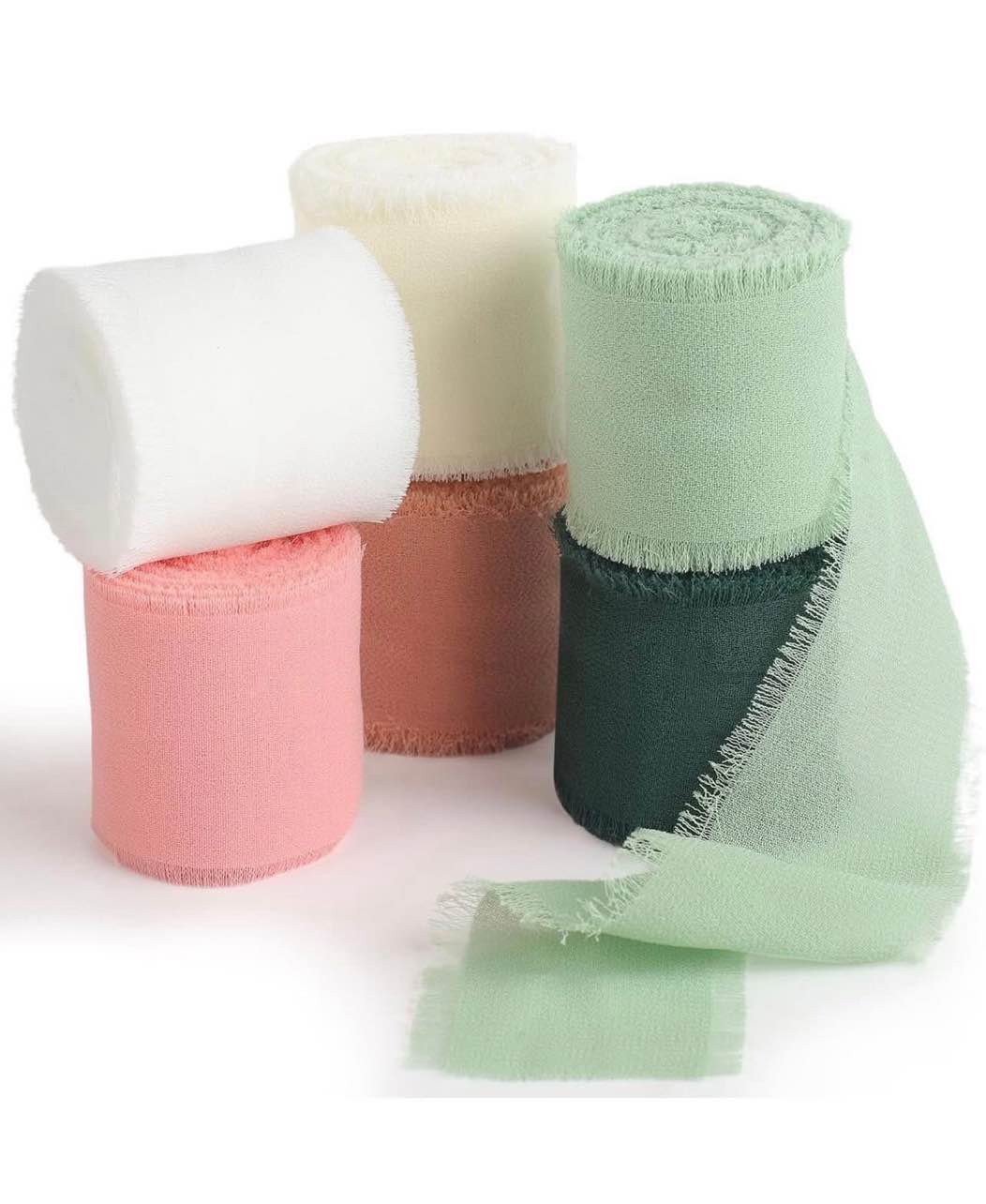 6 Rolls Chiffon Ribbon, Colored Handmad