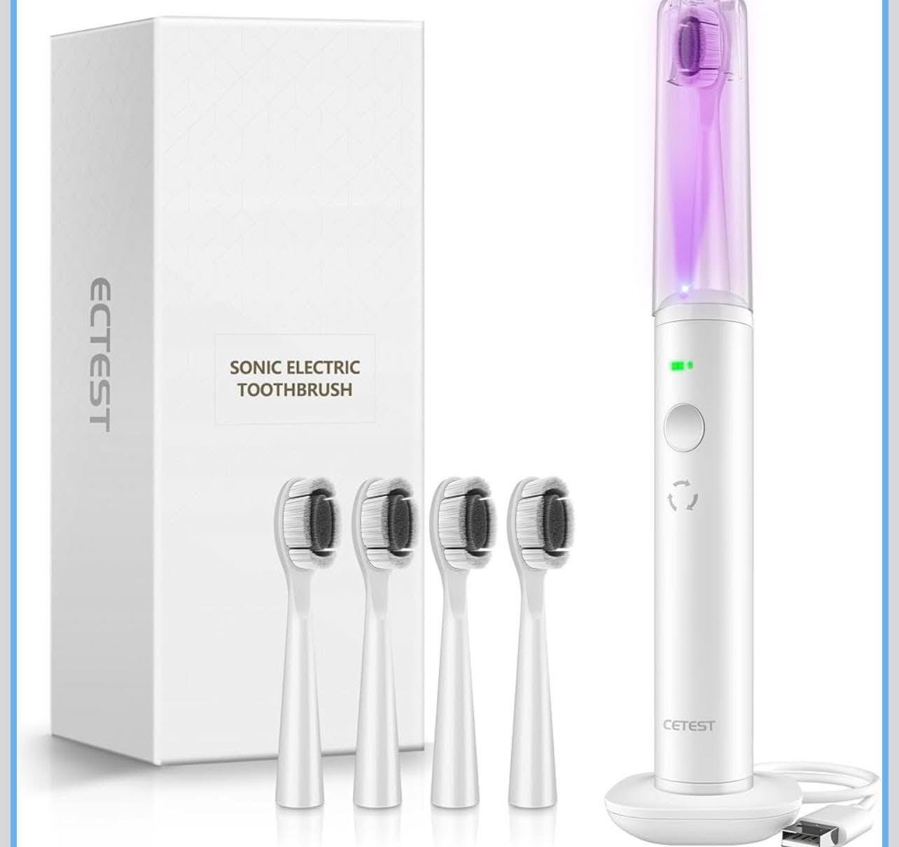 Electric Toothbrush with Light 4 Brush Head Wireless Fast Charge, 3 Modes