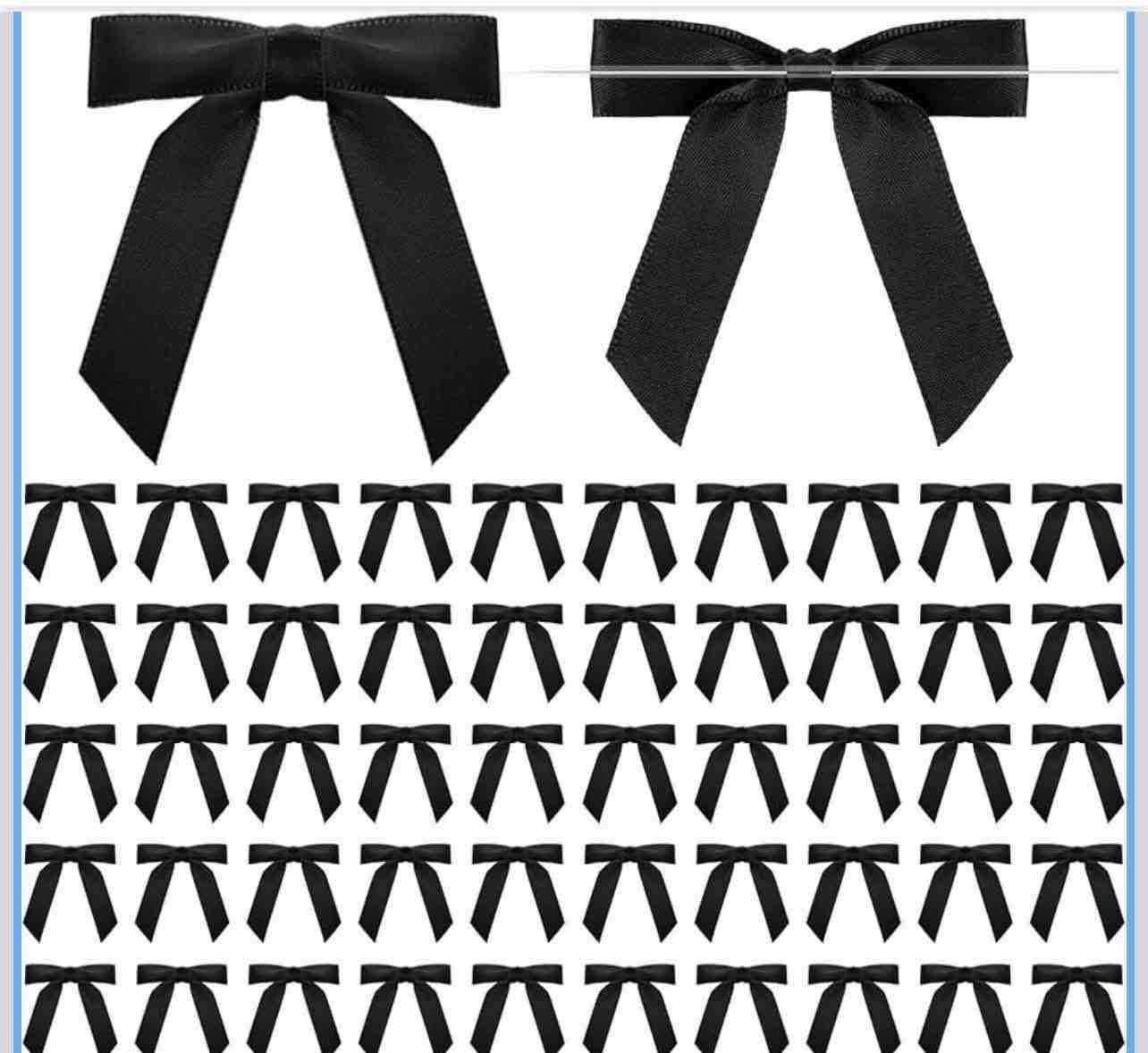 Condition photo showing New/Like New for 15 PCS Black Bows 2.8 * 3“Premade Black Satin Ribbon 3 different sizes