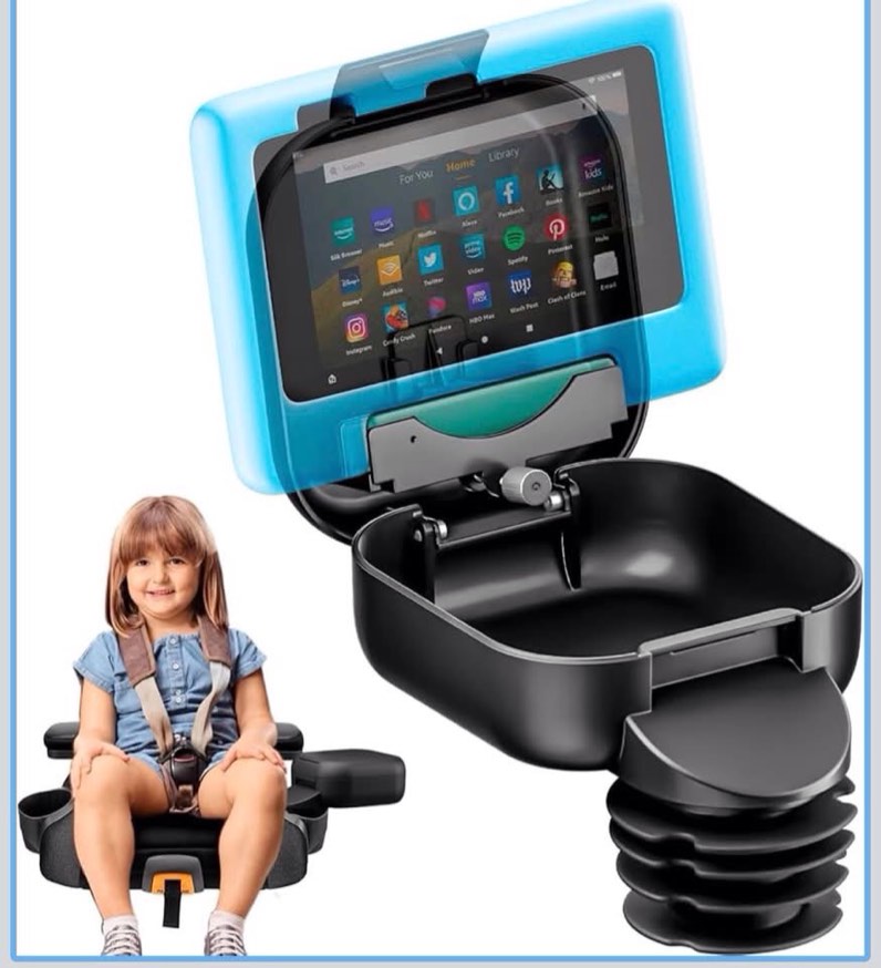 Kids Console for Car Seat - Upgraded Car Organizer for Kids Adjustable Tablet Mount - Car Seat Cup Holder Console with Storage Container - Roadtrip Essentials for Kids - Large Base