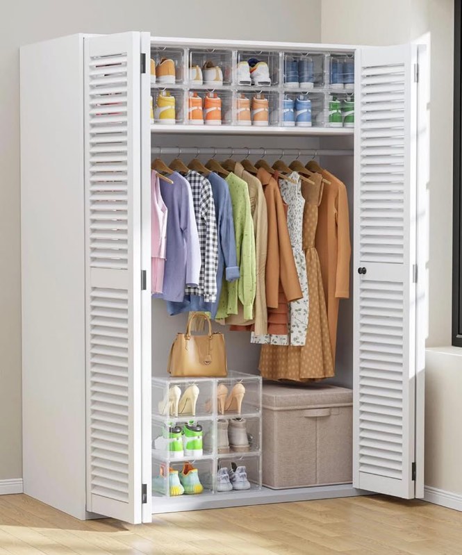 Condition photo showing New/Like New for Shoe Boxes - 12 Pack White Clear Plastic Foldable Storage Organizer with Magnetic Door, Reinforced Heavy-Duty Design for Sneakers, Toiletries & Accessories, 13.2"x9.8"x7.3"