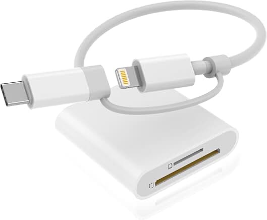 SD Card Reader for iPhone iPad, Dual Connector (Lightning&USB-C) Memory SD Card Adapter, Support SD/MicroSD Cards, High-Speed Digital Trail Camera to iPhone Viewer, Plug and Play