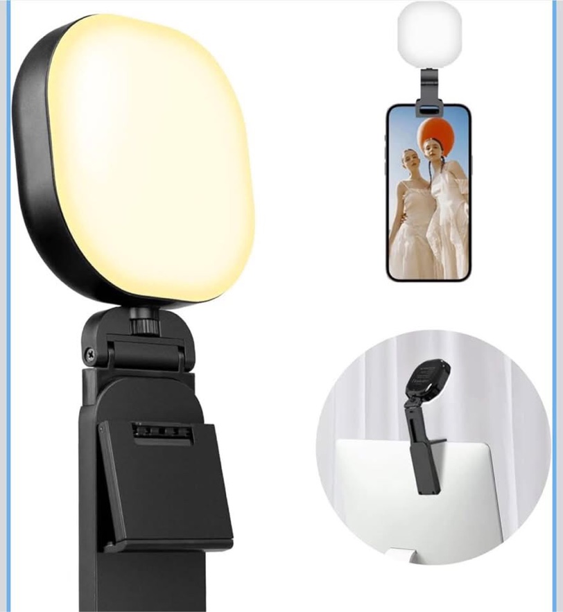 selfie light, 60 led video conference lighting, adjusted 3 light modes, rechargeble clip-on fill light compatible with cell phone,ipad,laptop for live streaming, selfie, vlog, zoom calls