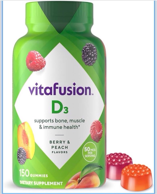 Vitamin D3 Gummies, Bone and Immune Support, Peach, Blackberry, Strawberry Flavored, 50 mcg D3 Gummy Vitamin Supplement, 75 Day Supply, 150 Count Exp date 3/27