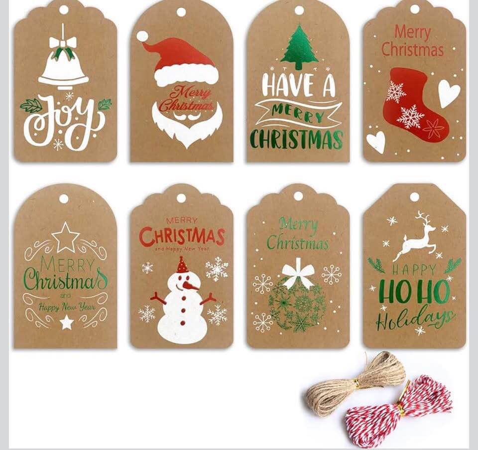 Merry Christmas Tags - 120 Packs with Strings,