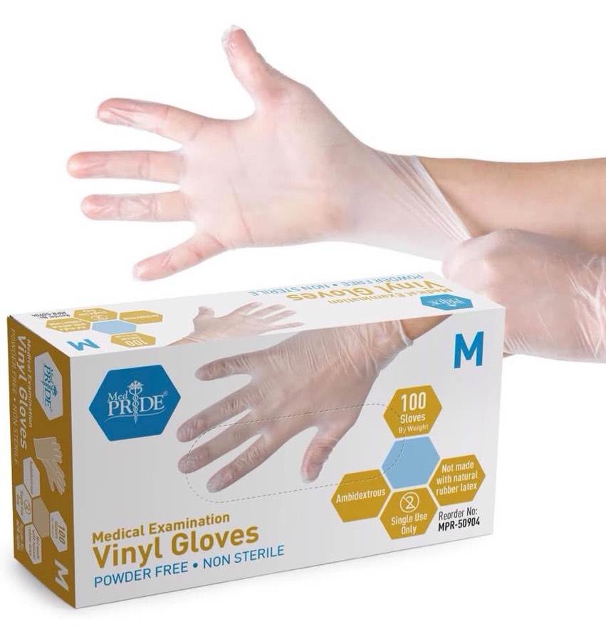 Disposable Medical Grade Vinyl Exam Gloves, Latex Medium (Pack of 100)