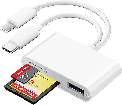 Sd Card Reader for iPhone iPad Camera,Dual Card Slot Memory Card Reader Supports SD and TF Card Trail Camera Viewer Sd Card Adapter Portable Micro Sd Card Reader No Application Required Plug and Play