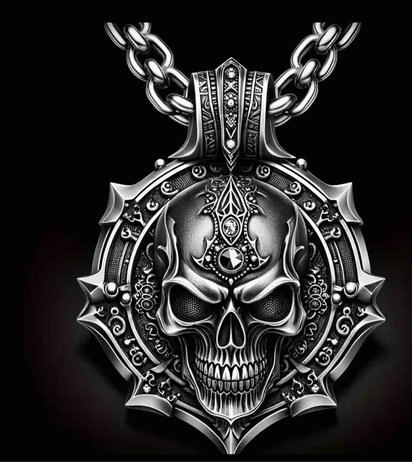 Men’s Gothic Skull  Necklace Stainless Steel Black Chain 