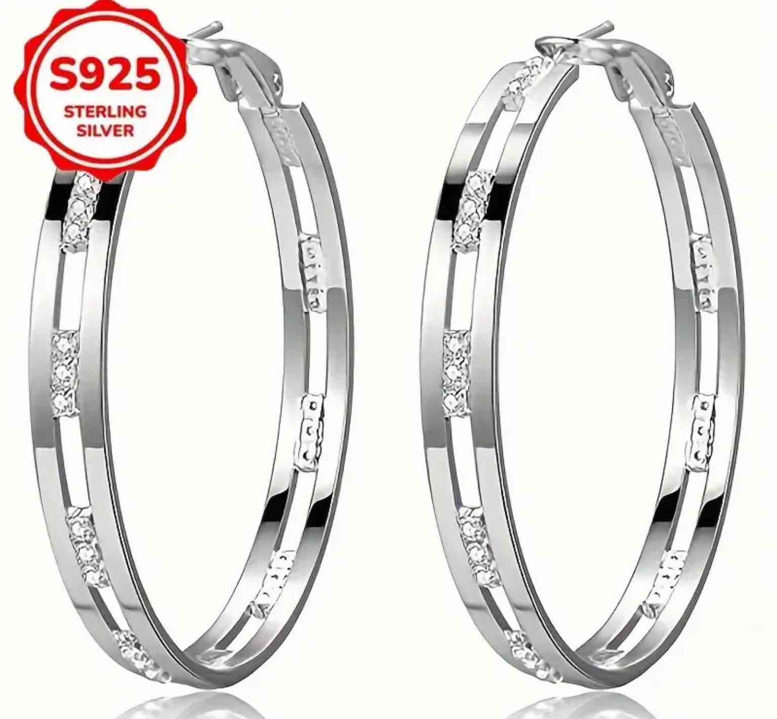 Beautiful 925 Silver Plated Sapphire Pearl Earrings