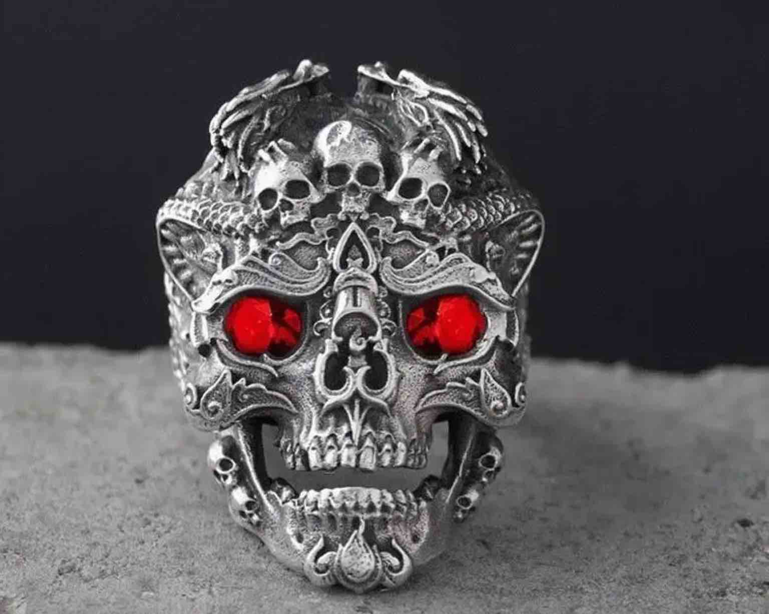 Men's 925 Silver plated Skull Adjustable Ring