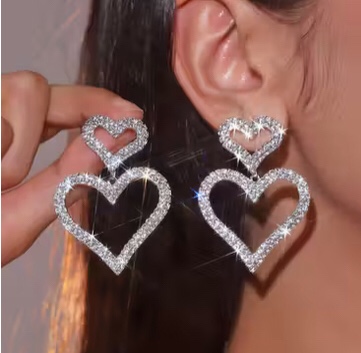 Beautiful 925 Silver Plated Sapphire Heart Earrings