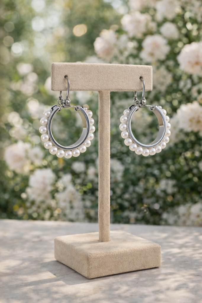 Beautiful 925 Silver Plated Pearl  hoop Earrings