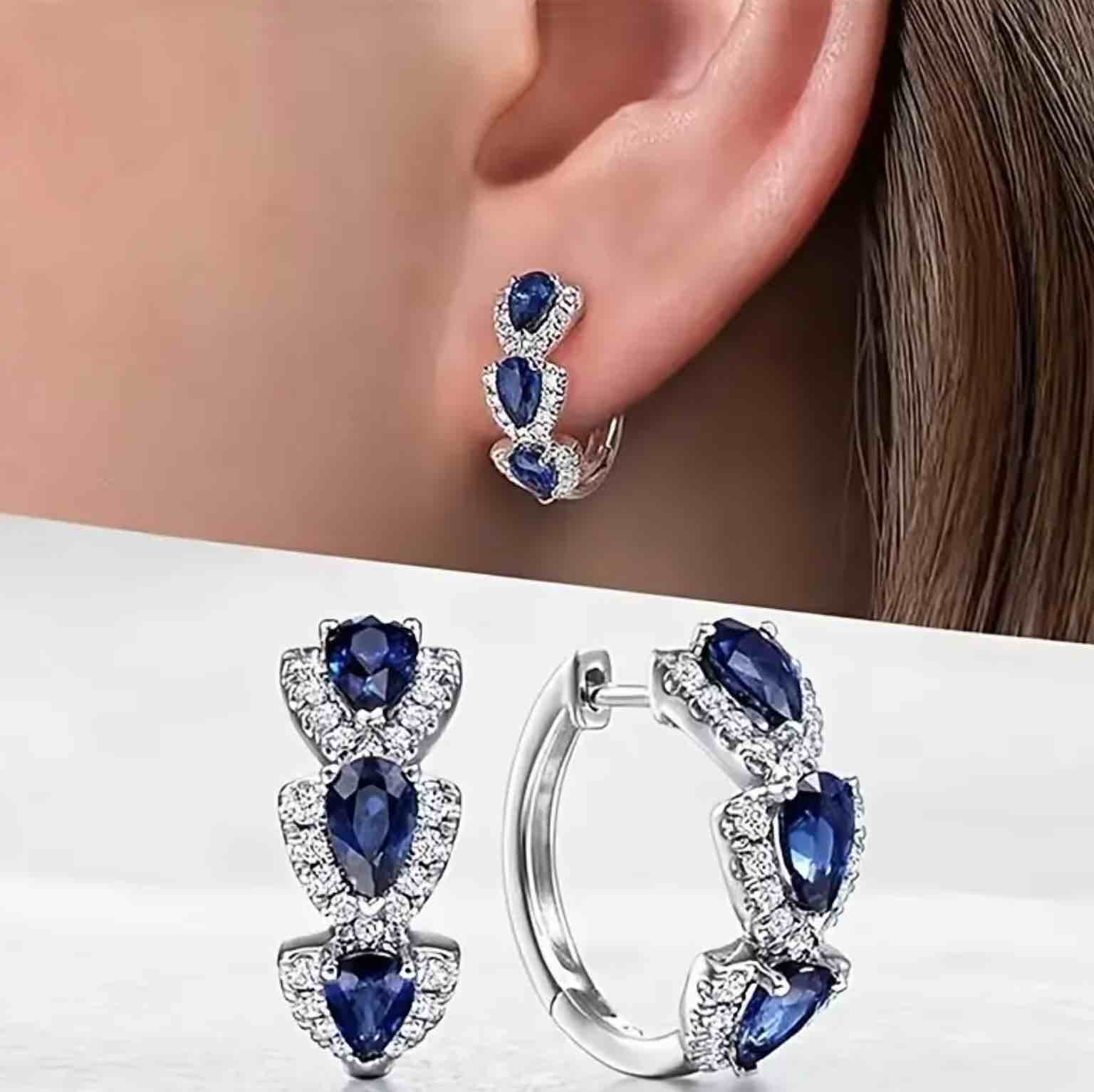 Beautiful 925 Silver Plated Blue Sapphire Earrings