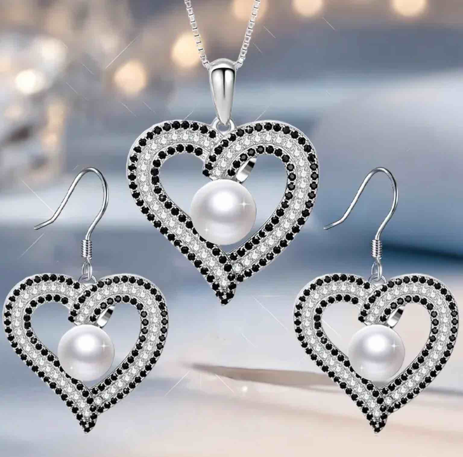 Beautiful 925 Silver Plated Sapphire Necklace and Earrings Set