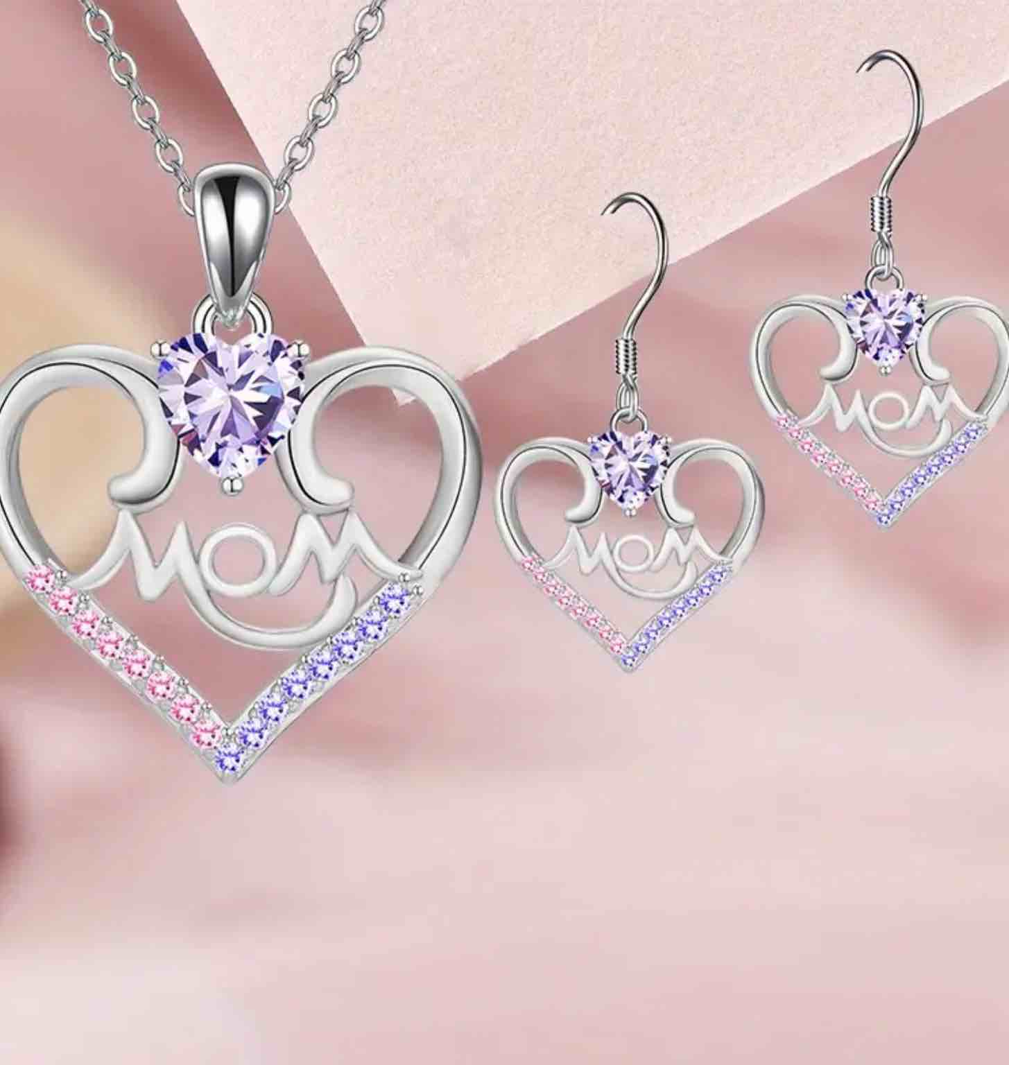 Beautiful 925 Silver Plated Sapphire Necklace And Earrings Set