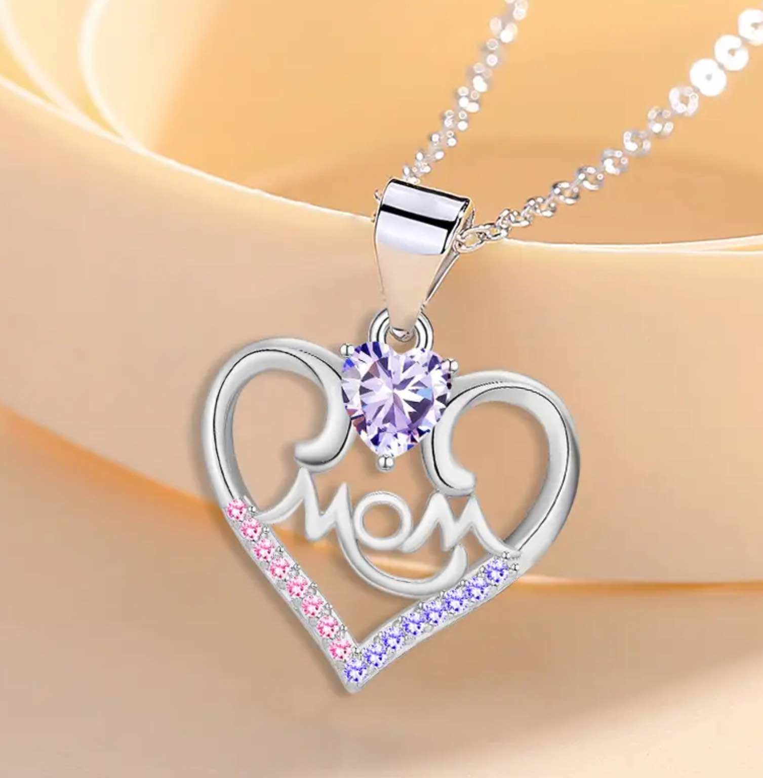 Beautiful 925 Silver Plated Sapphire Mom Necklace 