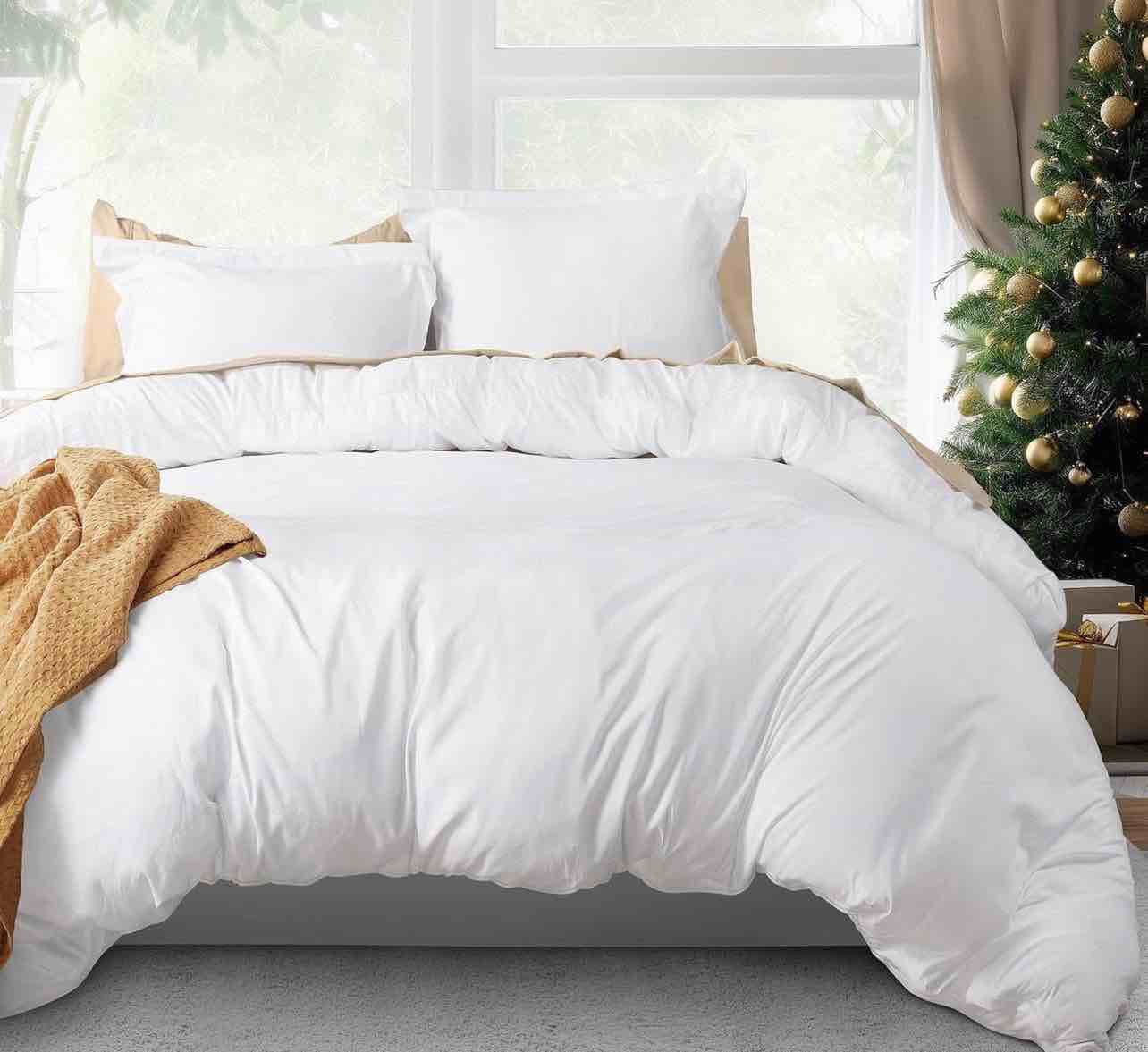 Bedding Duvet Cover Queen Size - 3 Piece  - 1 Comforter Cover 90X90 Inches & 2 Pillowcases Inches (White)