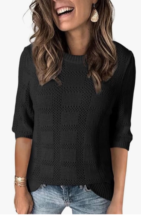 dokotoo women's casual short sleeve loose tunic tops lightweight crochet knit summer sweaters blouses