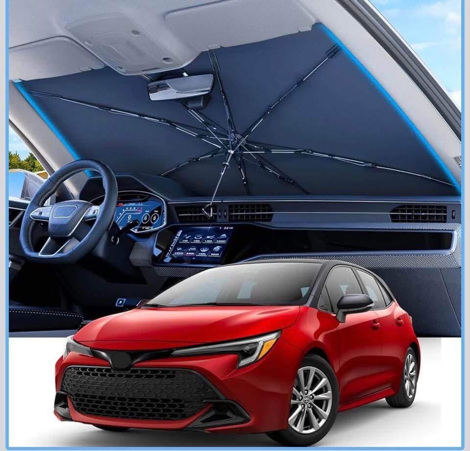 car windshield sun shade umbrella [100% sun protection & keep cool] protect interior, 360° flex handle sun shield sunshade, small (53''x29'') for sedans