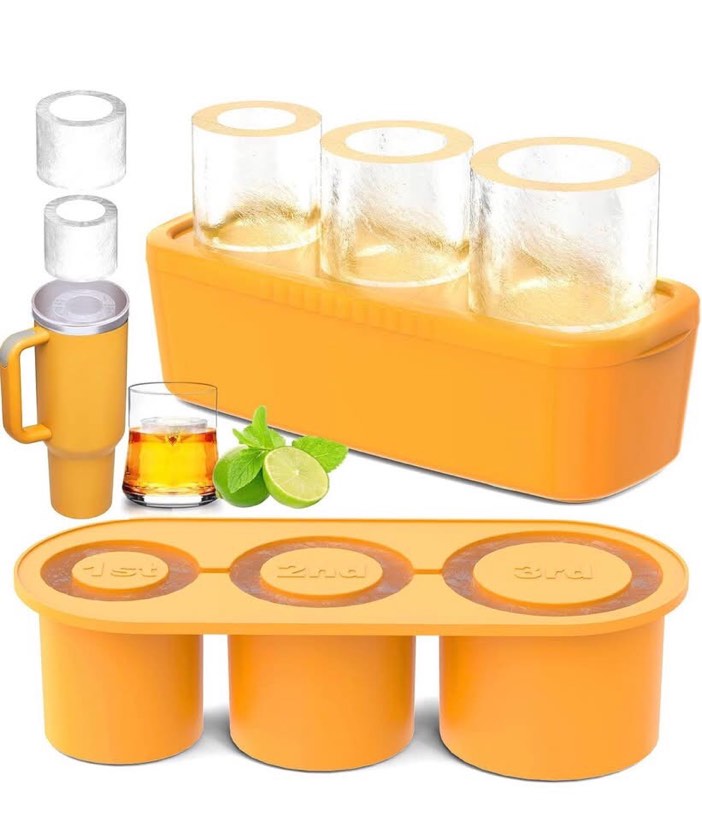 ice cube tray for tumbler cup 30oz-40oz, 3 pcs silicone cylinder ice mold with lid and bin for freezer, easy fill and release ice
