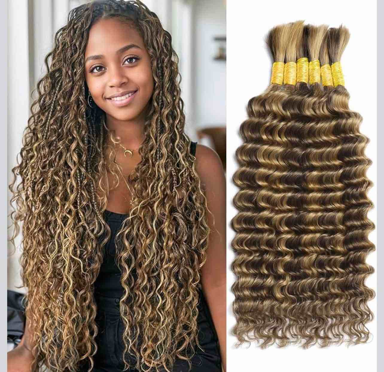 human braiding hair for boho braids highlight deep wave 3 bundles  22” 24” 26”