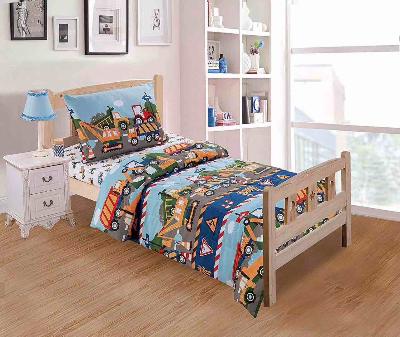 Condition photo showing New/Like New for Construction Site Equipment Trucks Tractors Signs Fun Design 3 Piece Comforter Bedding Set for Boys/Kids/Toddler Bed in a Bag with Fitted Sheet