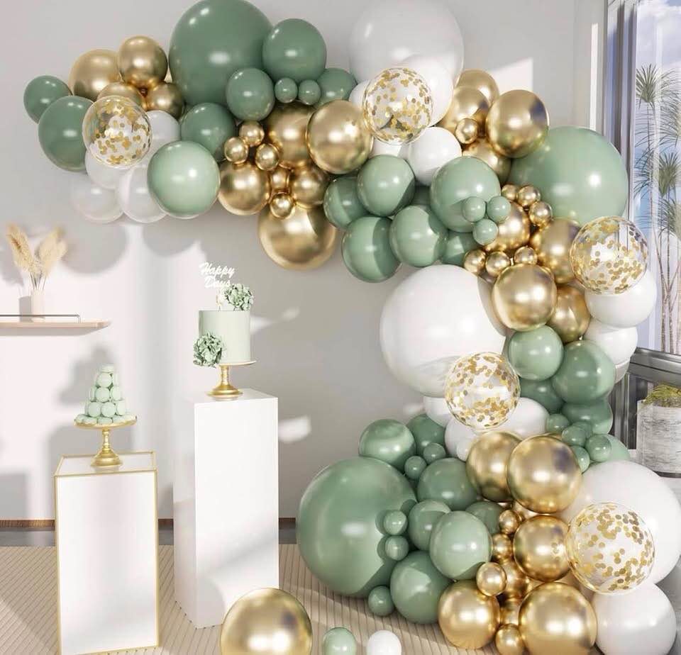 sage green white gold balloon garland arch kit, 146pc