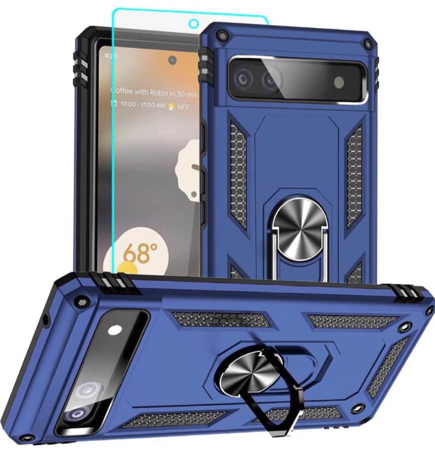 Condition photo showing New/Like New for for Pixel 6a Case,with Screen Protectors and Camera Cover,[Military Grade] 16ft.Drop Tested Cover with Magnetic Kickstand Protective Case for Google Pixel 6a, Blue