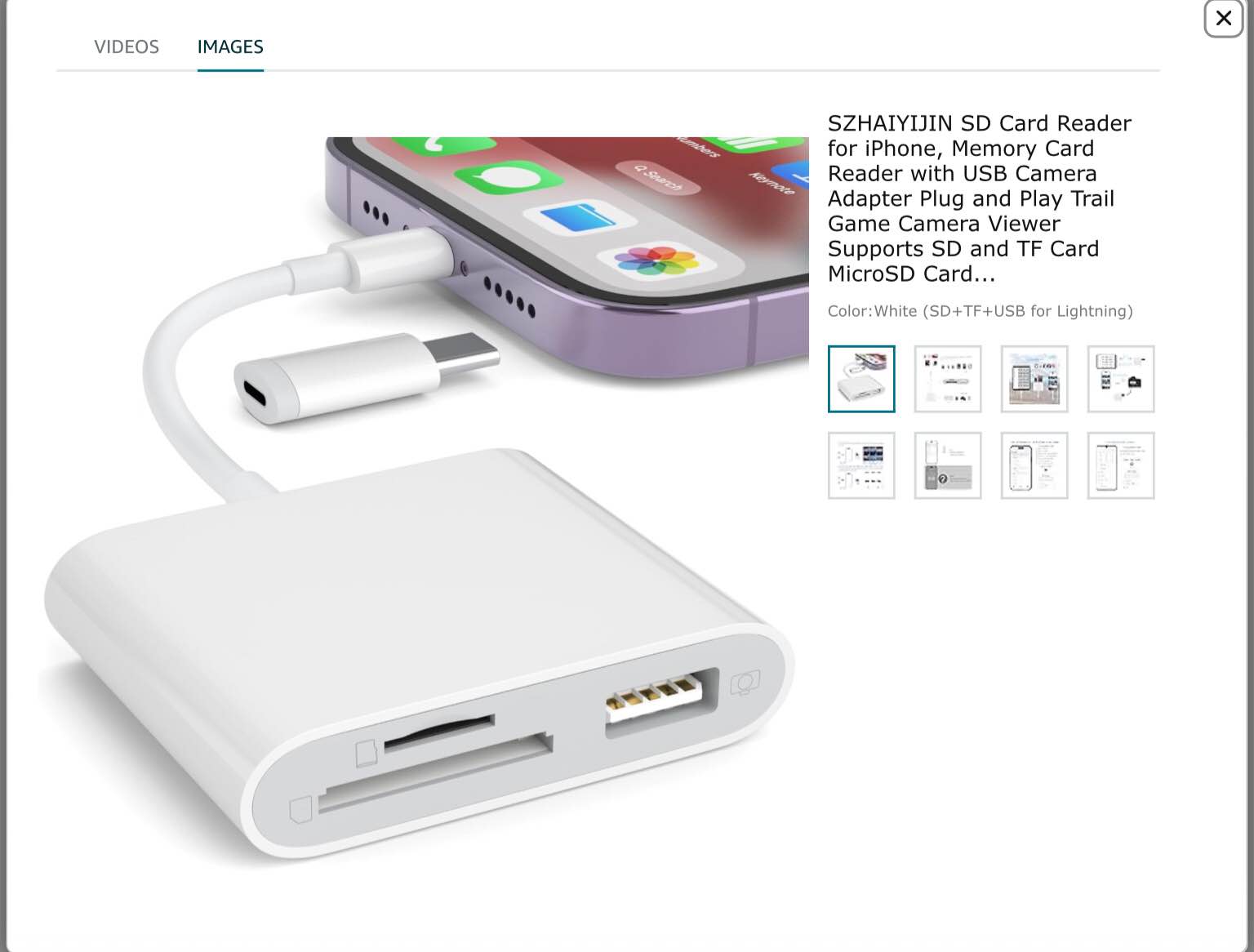 Condition photo showing New/Like New for SD Card Reader for iPhone, Memory Card Reader with USB Camera Adapter Plug and Play Trail Game Camera SD Card Viewer Supports SD and TF Card Micro SD Card Adapter for iPad No App Required