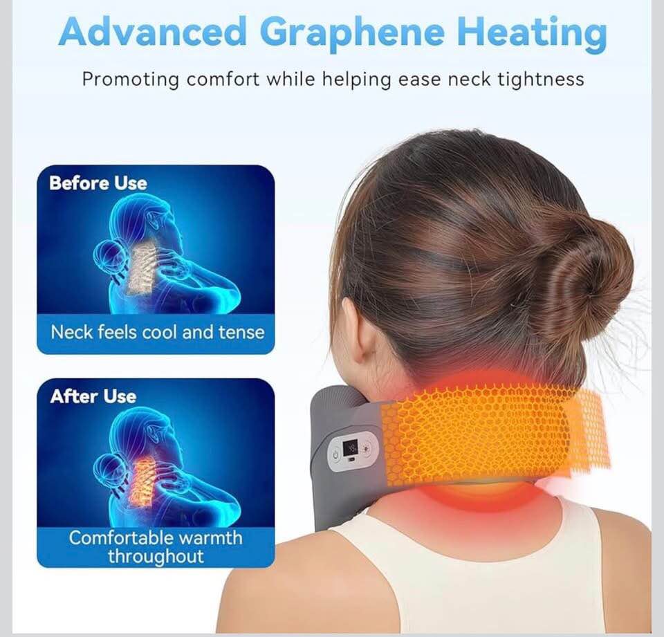 Condition photo showing New/Like New for Cervical Traction Device for Neck Pain Relief, Neck Stretcher with Stepless Height Adjustment and Electric Air Pressure, Built-in Heating Neck Brace Portable for Home/Office/Travel